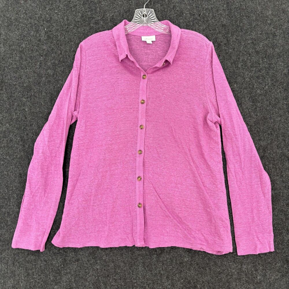 J Jill Love Linen Shirt Women's Medium Pink Button Front Lightweight Top Blouse